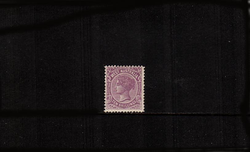 WESTERN AUSTRALIA - 10/- Deep Mauve.<br>A lovely fine and fresh well centered single with some offset on back of deep mauve cause in production with much original gum.<br/>SG Cat 170 


<br><b>QAQ</b>