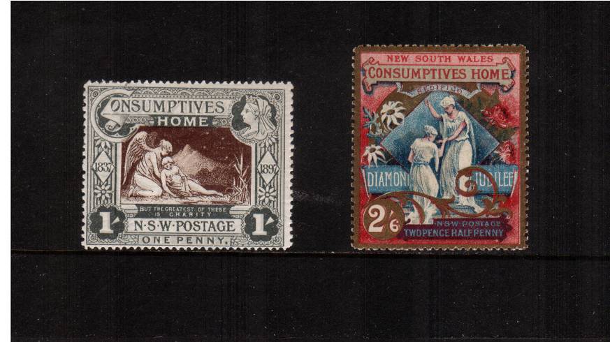 Diamond Jubilee and Hospital Charity<br/>
The famous set of two very lightly mounted mint. Lovely examples of early colour printing.<br/>Only the third set I have ever offered. Rare set.




<br><b>QAQ</b>