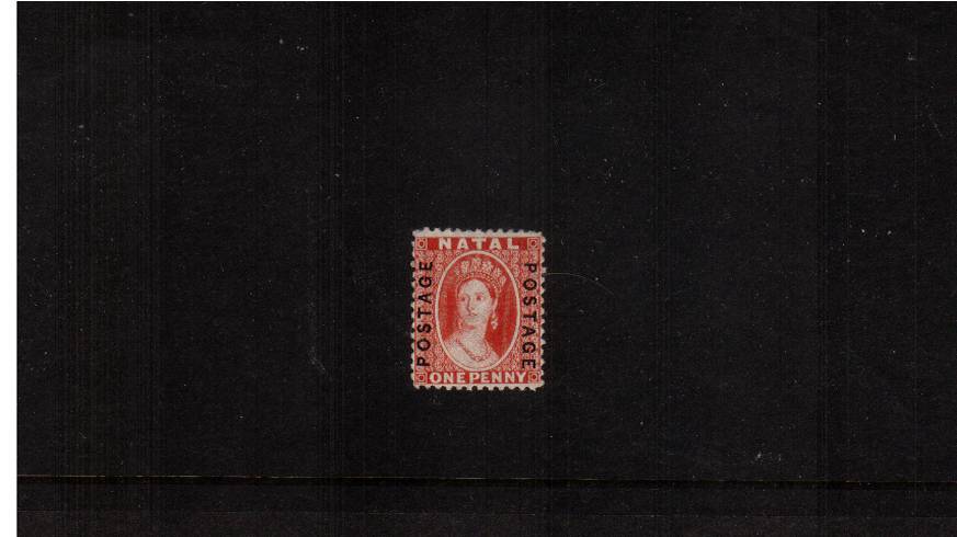 1d Bright Red overprinted on both sides ''POSTAGE''<br/>
A lovely lightly mounted mint bright and fresh stamp.
<br/><b>QCQ</b>