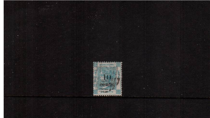 10c on 24c Green<br/>
A good lightly used stamp. SG Cat 100
<br/><b>HK22</b>