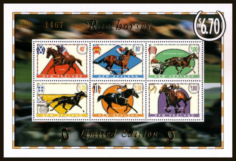 Famous Racehorses very limited edition numbered minisheet from a collectors pack costing $115 superb unmounted mint.<br/><b>QSQ</b>