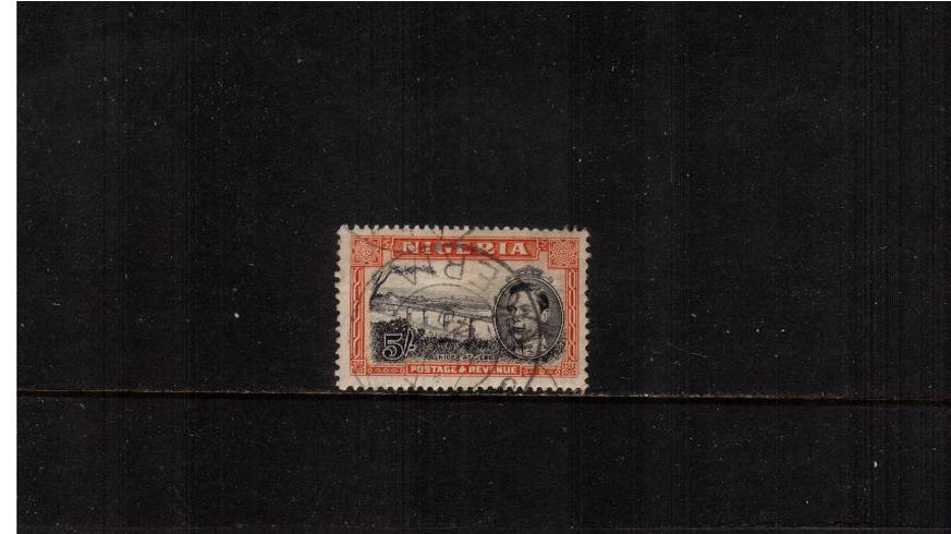 5/- Black and Orange - Perforation 13x11<br/>
A superb fine used stamp cancelled with a double ring CDS cancel. SG Cat 20