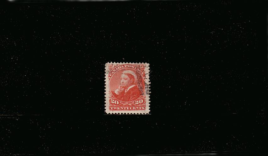 20c Vermilion<br/>
A stunning bright and fresh stamp with excellent centering cancelled well clear of profile at right.Truly stunning! SG Cat 65
<br/><b>QVQ</b>