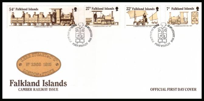 Camber Railway Issue<br/>on an unaddressed PORT STANLEY cancel official full colour First Day Cover