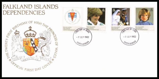 21st Birthday of Princess of Wales
set of four<br/>on a SOUTH GEORGIA  cancelled unaddressed official full colour First Day Cover
