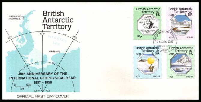 International Geophysical Year set of four on an unaddressed Official First Day Cover cancelled HALLEY