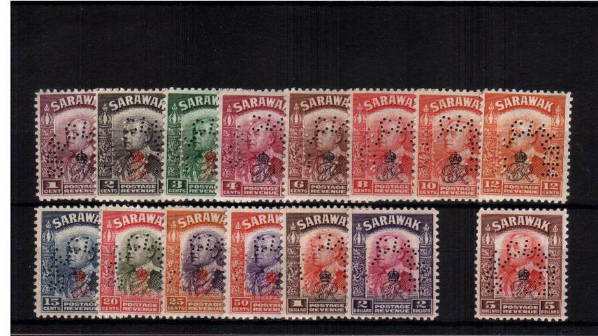 The ''Royal Cypher'' overprint set of fifteen perfined ''SPECIMEN'' unmounted mint!  A rare set to find unmounted! SG Cat 400. The set has the bonus of a Murray Payne ''mini certificate''
<br/><b>UEU</b>