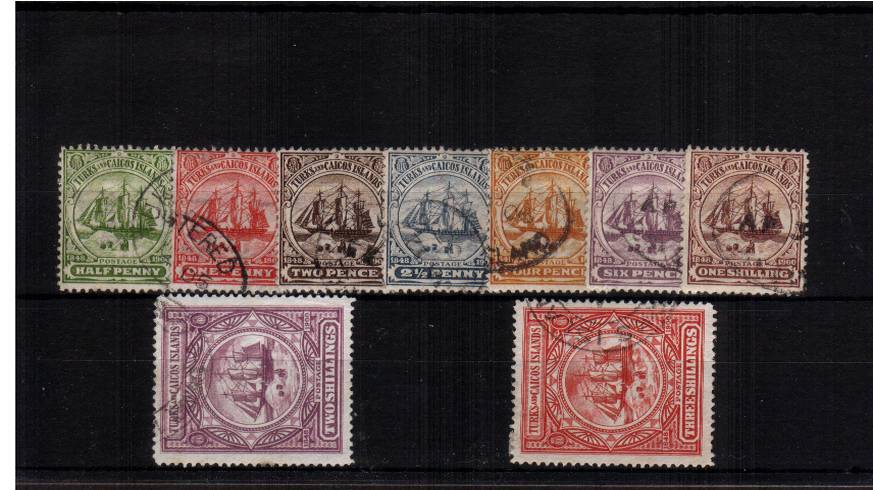 The first set of TURKS AND CAICOS complete set of nine superb fine used. SG Cat 200
<br/><b>UEU</b>