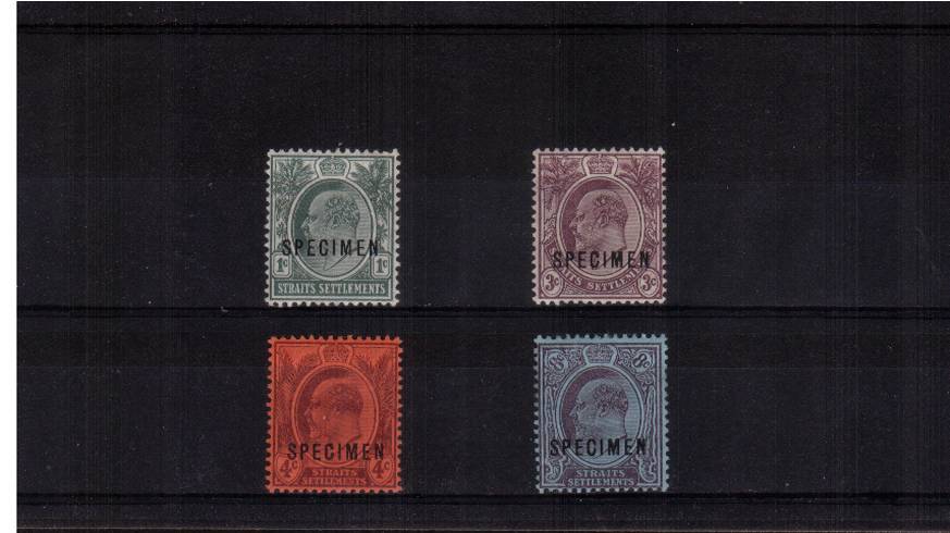 The ''Crown CA'' set of four overprinted ''SPECIMEN''<br/>
A lightly mounted bright and fresh mint set of four SG Cat 225
<br/><b>UHU</b>