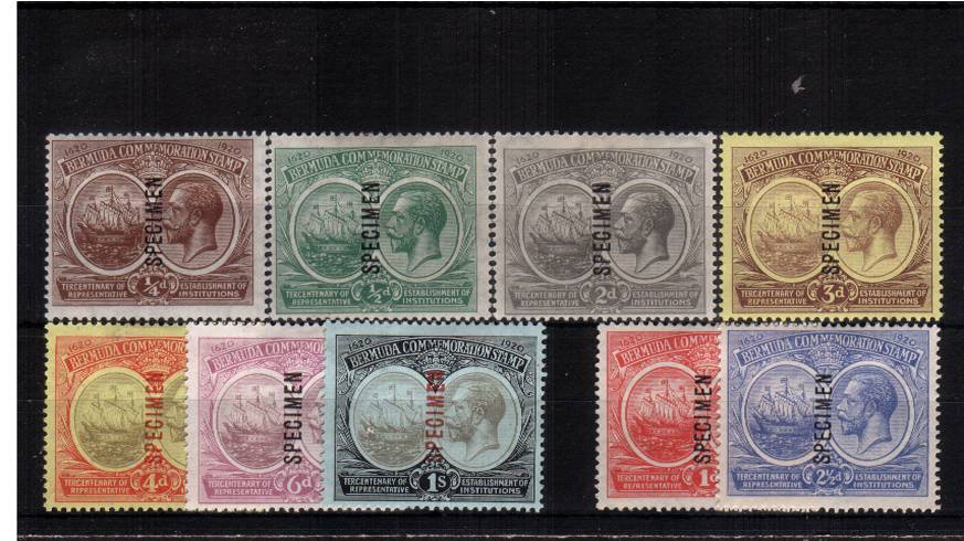 Tercentenary of Representive Institutions - 1st Issue<br/>
The set of nine mounted mint overprinted vertically ''SPECIMEN''. Rare set! SG Cat 375 
<br/><b>QGX</b>