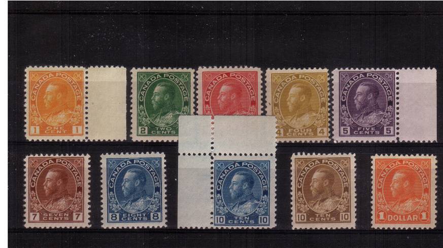 The King George V ''Admiral Issue''<br/>
Set of ten superb unmounted mint with average centering.<br/>
A difficult set to find unmounted mint.

<br/><b>QNX</b>
