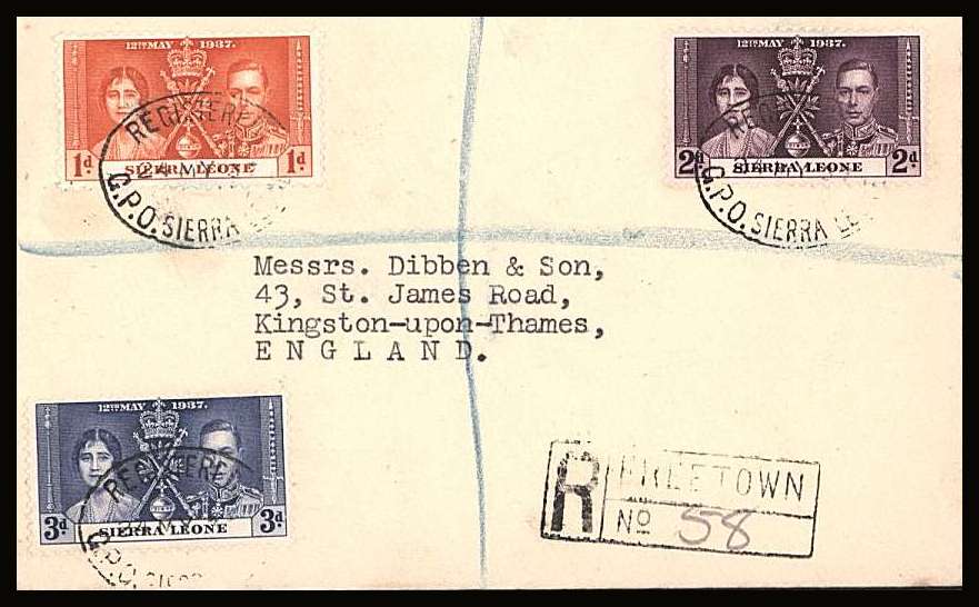 The Coronation set of three on a DIBBEN typed address small neat registered F Cover