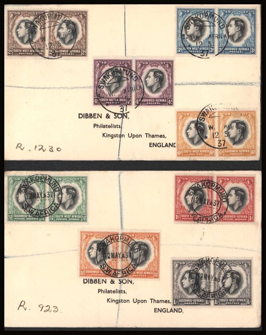 The Coronation set of eight in se-tenant pairs on a pair DIBBEN printed address small neat registered First Day Covers
