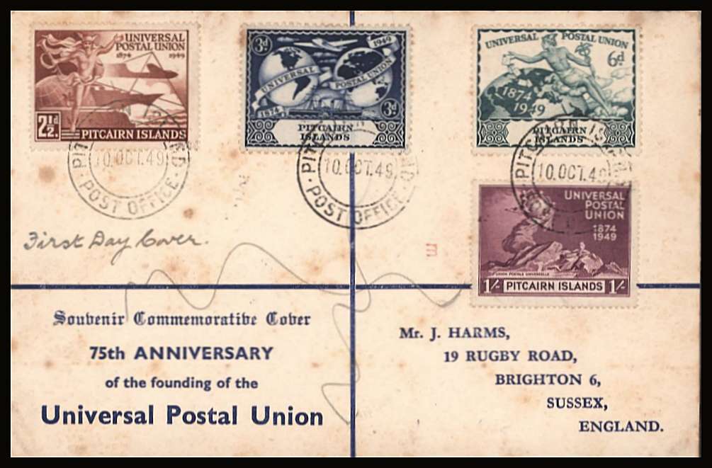 The Universal Postal Union set of four on an illustrated First Day Cover.