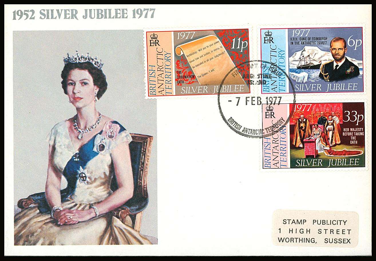 The Silver Jubilee set of three on a small neat colour First Day Cover