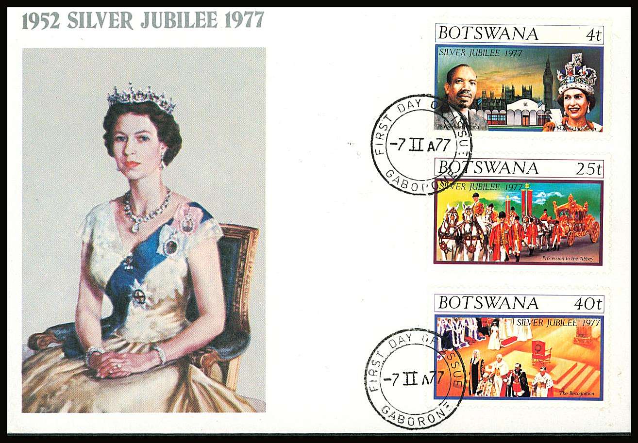 The Silver Jubilee set of three on a small neat colour First Day Cover