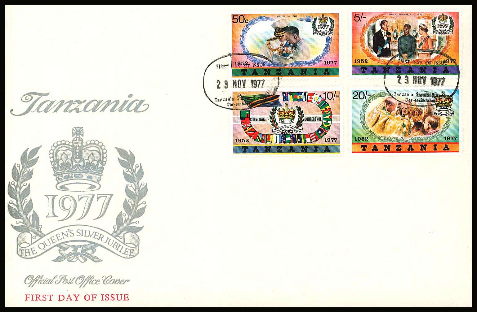 The Silver Jubilee set of three on a small neat colour First Day Cover.