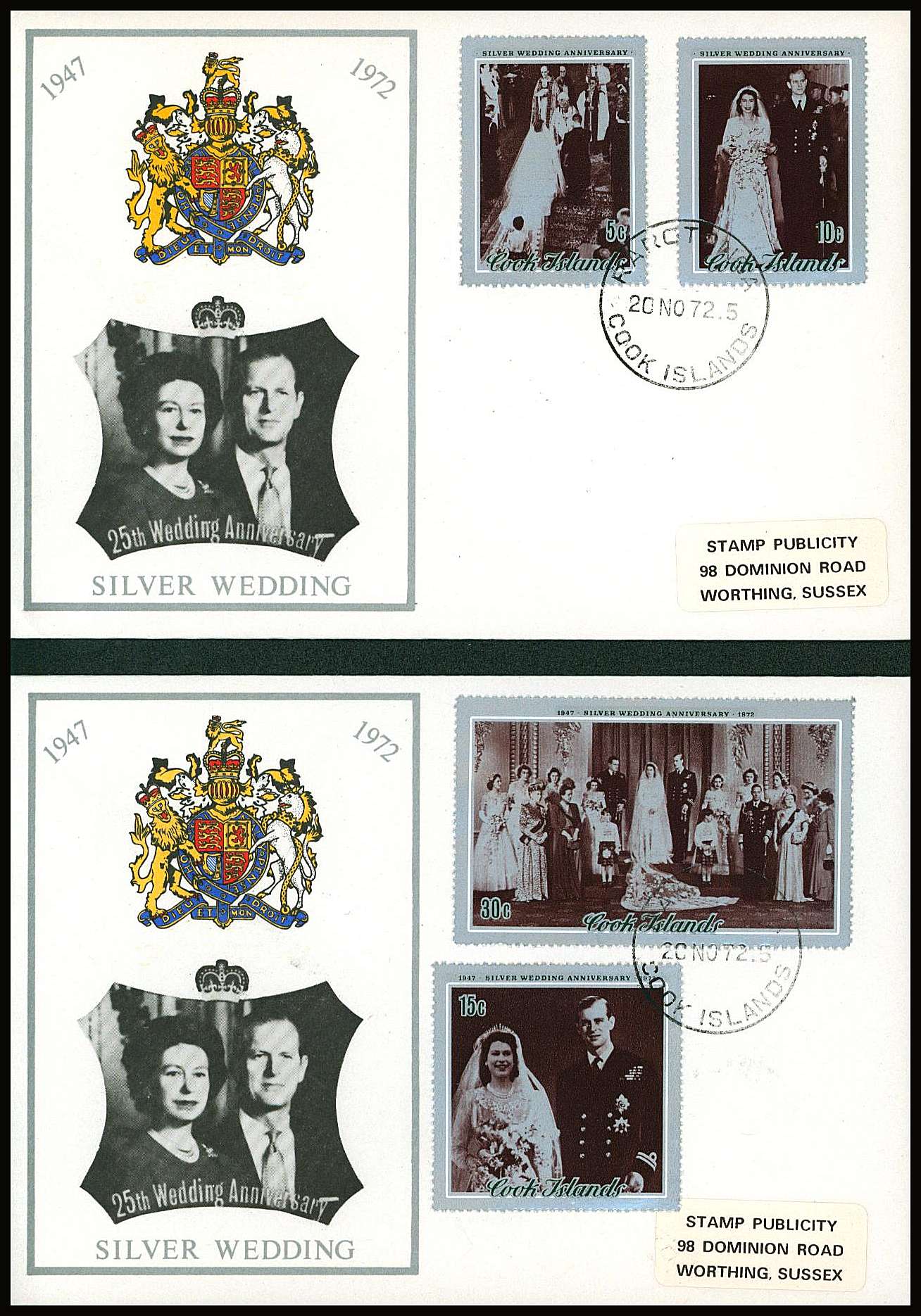 Royal Silver Wedding set of four  on a pair of small neat colour First Day Covers.