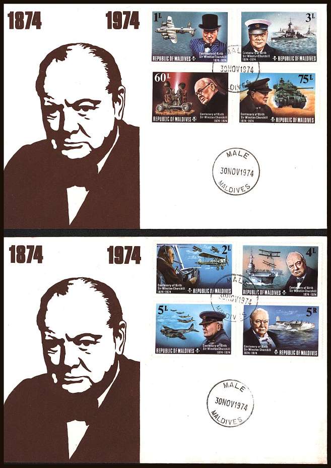 Churchill set of eight on two first day covers