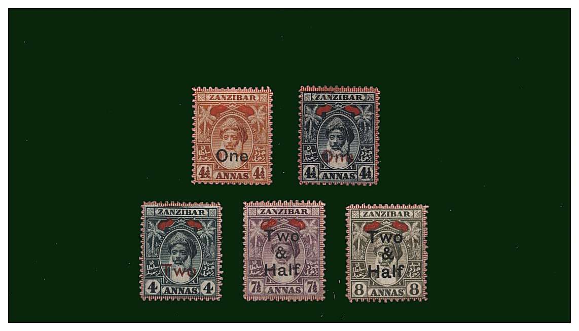 The surcharged set of five fine and fresh, lightly mounted mint.<br/>
A scarce, seldom seen set.<br/>
SG Cat £65
<br/><b>QQF</b>