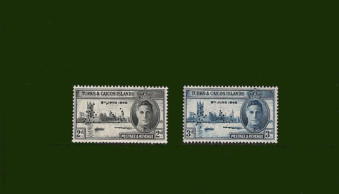 The Victory set of two Perfined ''SPECIMEN'' very lightly mounted mint.<br/>SG Cat £80.00

<br><b>BBF</b>
