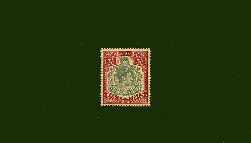 5/- Yellow Green and Red on Pale Yellow - Perforation 13<br/>
A lightly mounted mint single
<br><b>BBG</b>