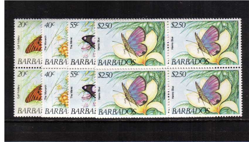 Butterflies set on four in superb unmounted mint blocks iof four