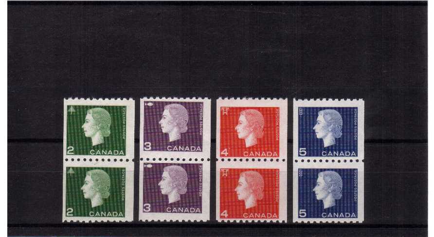 A superb unmounted mint set of four in coil pairs.