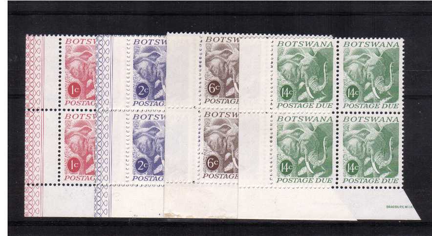 African Elephant - Postage Due set of four superb unmounted mint corner blocks of four.<br/><br/>
<b>NYQ08</b>