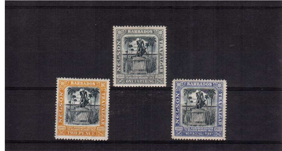The Nelson Centenary set of three lightly mounted mint bright and fresh.
<br><b>ZKS</b>