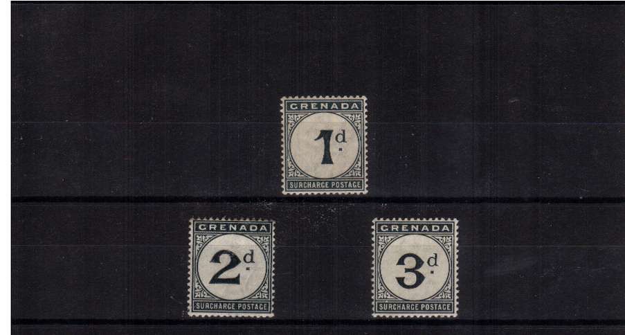 Postage Due set of three with watermark Crown CA lightly mounted mint. Bright and fresh. A scarce set.
<br/><br/>
<b>NYQ09</b>