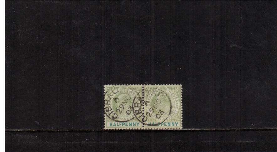 d Grey-Green and Green in a superb fine used pair cancelled with two strikes of a GIBRALTAR  CDS dated 29 NO 03