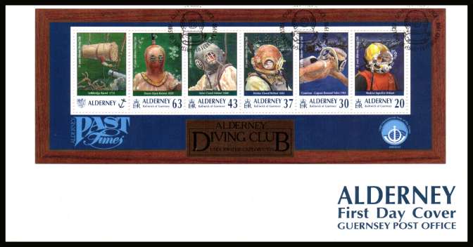 21st Anniversary of Alderney Diving Club minisheet on unaddressed illustrated First Day Cover with special cancel.