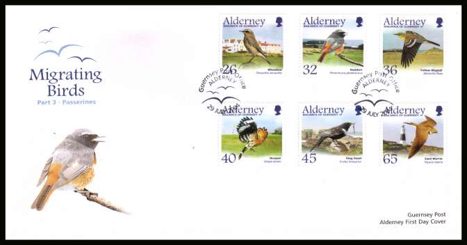 Migrating Birds - 3rd series -  Passerines set of six on unaddressed illustrated First Day Cover with special cancel.