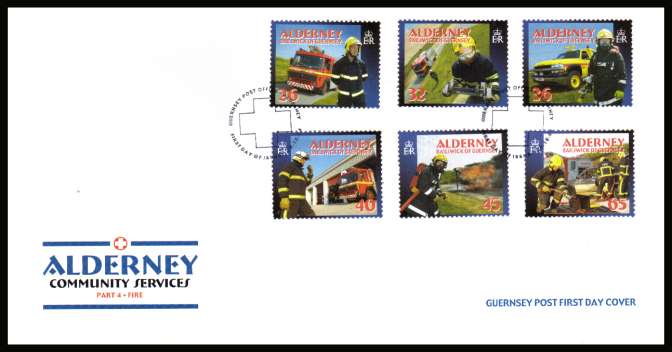 Community Services - 4th series -  Fire Service set of six on unaddressed illustrated First Day Cover with special cancel.