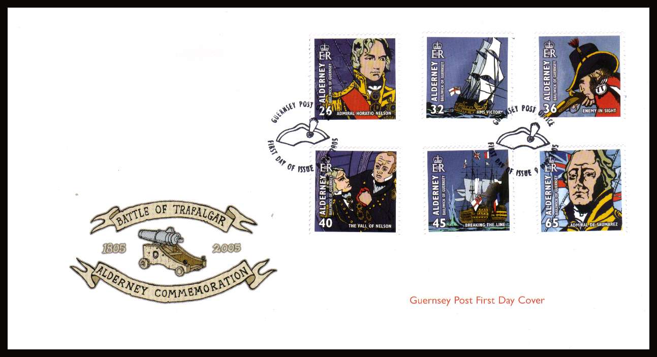 Bicentenary of Battle of Trafalgar set of six on unaddressed illustrated First Day Cover with special cancel.