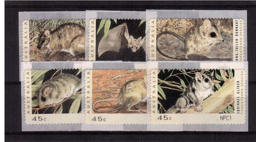 COUNTER PRINTED STAMPS<br/>
Endangered Species<br/>Complete set of six self adhesive bearing NPC1 imprint on SE corner for National Philatelic Center <br/>Issue Date: 21 JUNE 1993