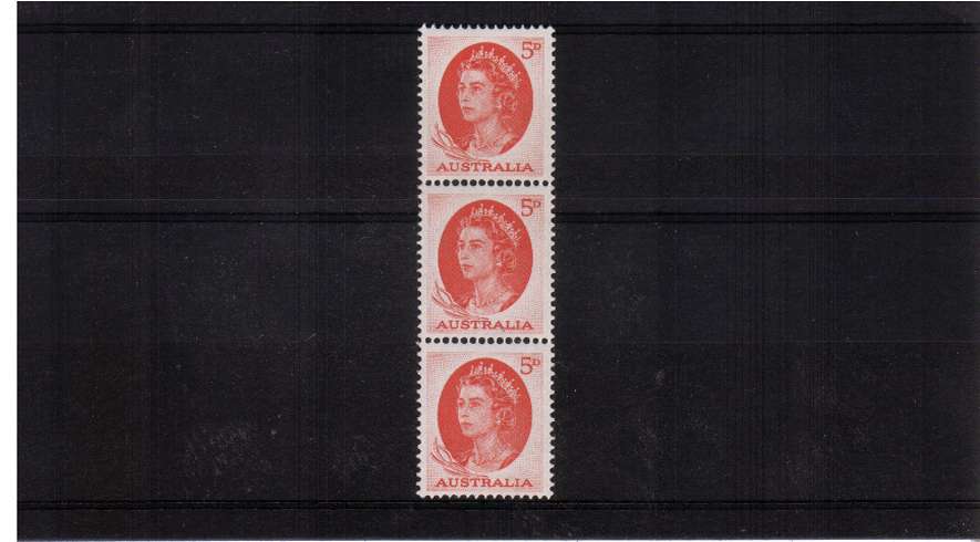 5d Red vertical coil strip of three superb unmounted mint
