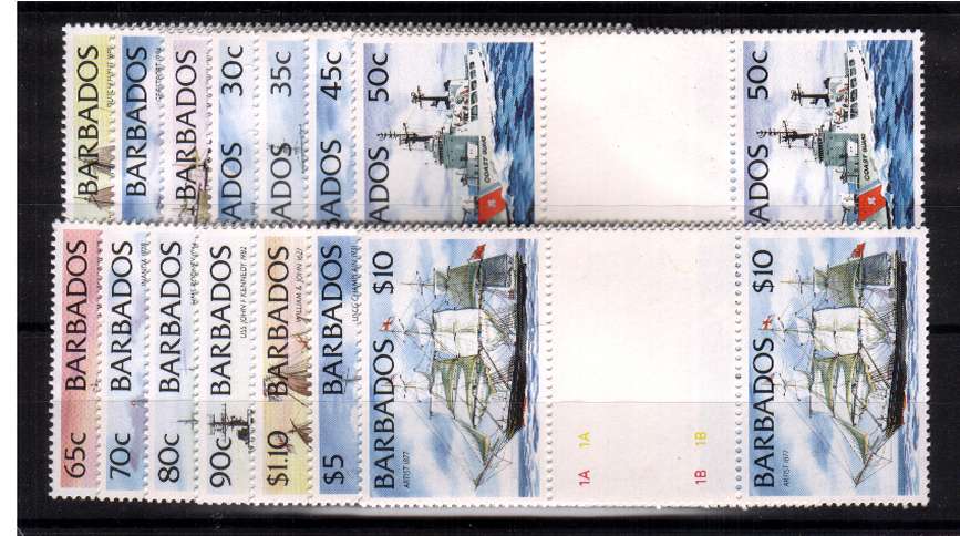 Ships set of fourteen - without imprint - superb unmounted mint gutter pairs. 
<br/><b>QQA</b>
