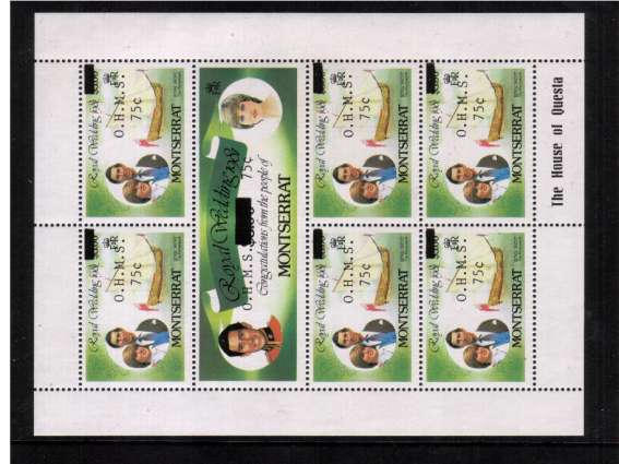 Charles & Diana Royal Wedding sheetlet with 75c O.H.M.S. overprint WATERMARK INVERTED superb unmounted mint. SG Cat 60