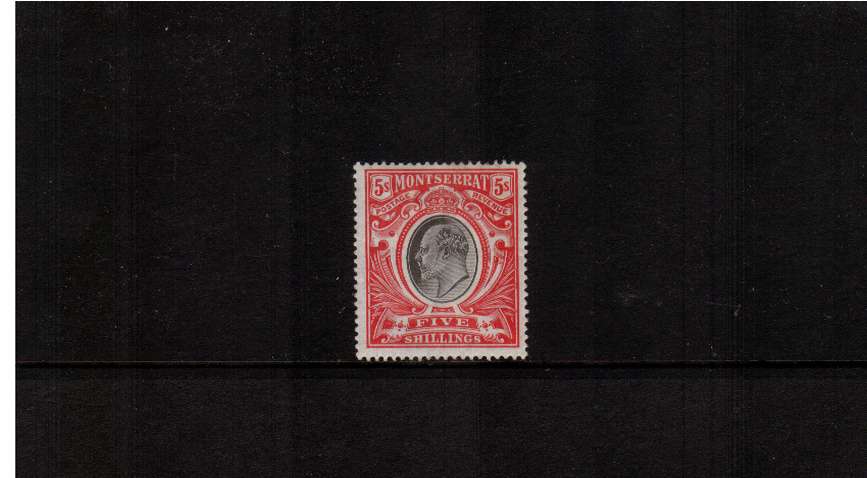 The 5/- Black and Scarlet - watermark Crown CC<br/>A fine lightly mounted mint stamp. SG Cat 150