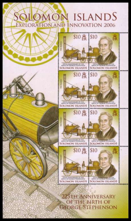 Exploration & Innovations set of eight featuring:<br/>Trains - Stephenson, Ships - Brunel, Birds - Darwin, Halley - Eclipse<br/>in special sheetlets of four pairs superb unmounted mint.