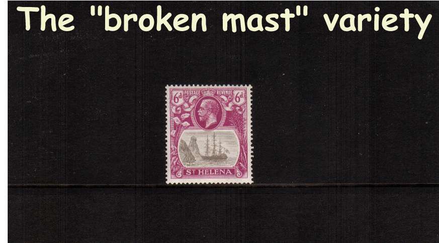6d Grey and Bright Purple. A fine lightly mounted mint stamp showing the illustrated variety ''broken mast'' 

<br/><b>ZQG</b>
