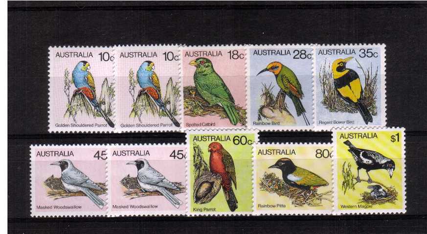 Birds A superb unmounted mint set of eight plus the two peforation changes.