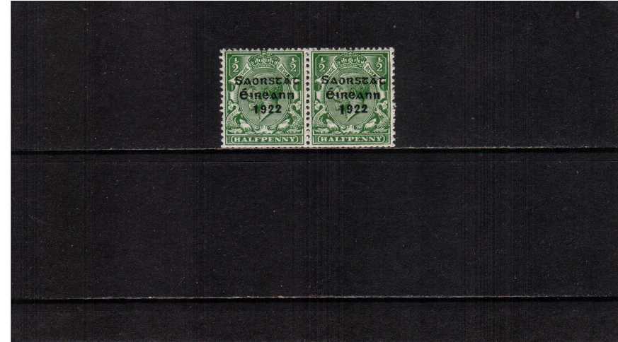 d Green Harrison 3 line coil pair showing the variety ''long 1 in 1922'' in pair with normal superb unmounted mint.