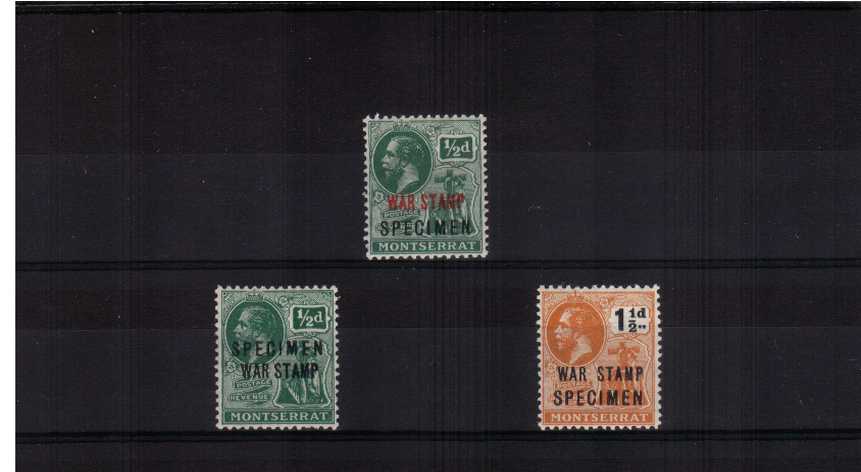 The WAR TAX set of three each overprinted ''SPECIMEN'' lightly mounted mint. 
<br/><b>AQG</b>