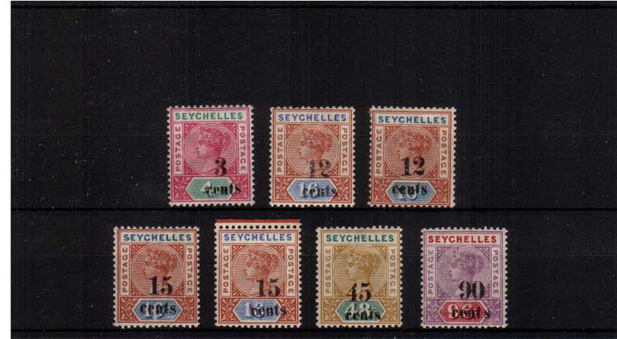 The locally surcharged set of seven fine very lightly mounted mint. A bright and very fresh set!
<br><b>ZKP</b>