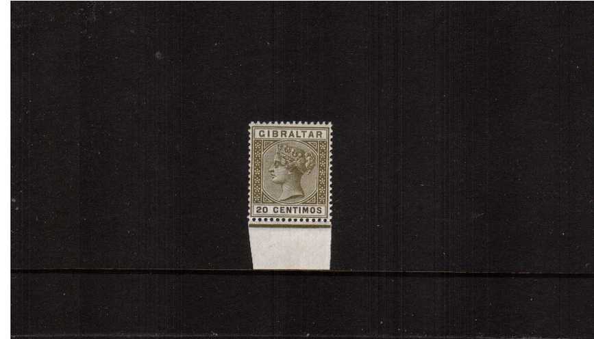 20c Olive-Green and Brown<br/>
A superb unmounted mint lower marginal single. A lovely stamp, very fine and fresh.