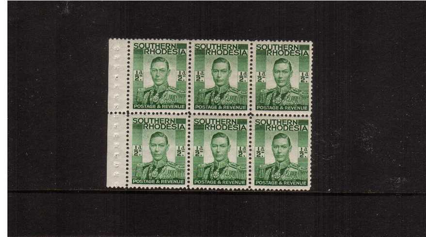 d Green very lightly mounted mint booklet pane of six taken from booklet SB4 (catalogued at 300)