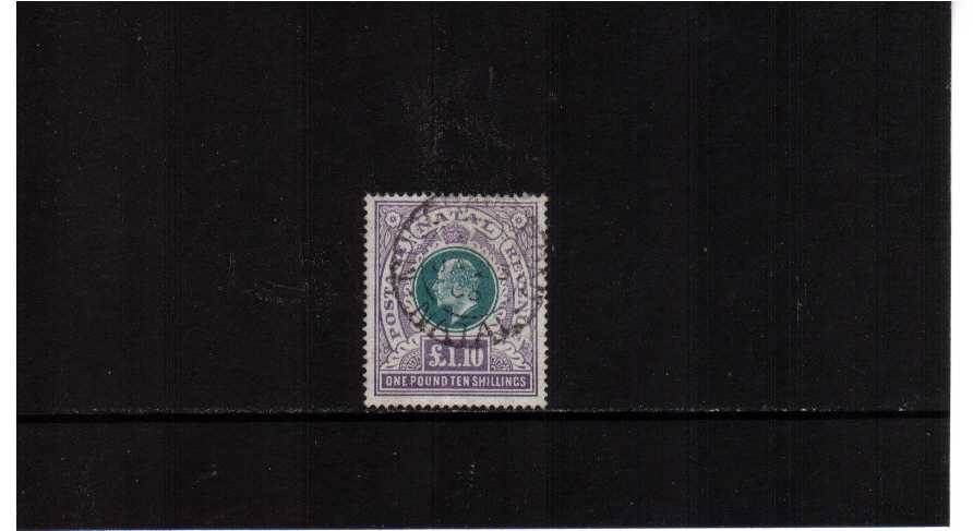 1-10/- Green and Violet cancelled with a double ring CDS for NATAL
